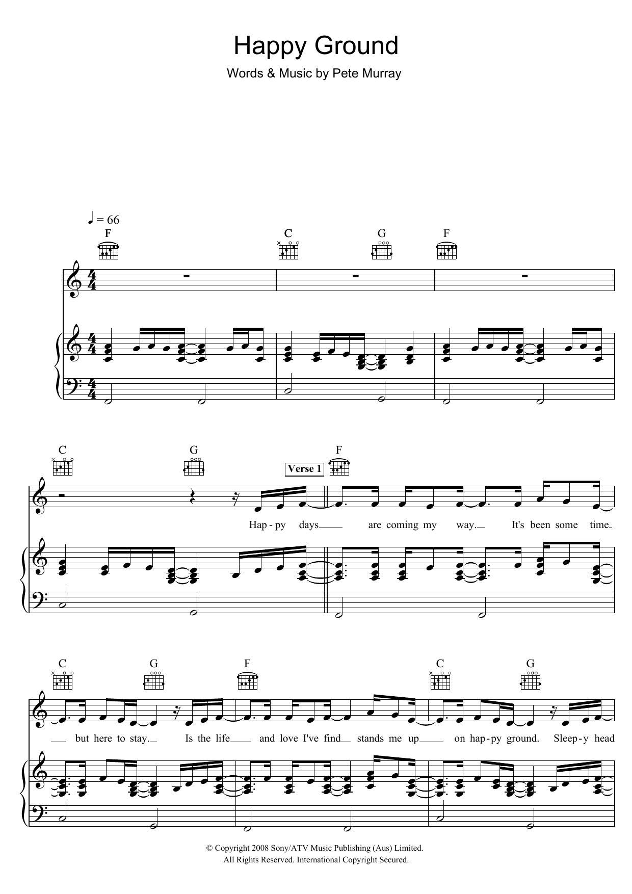 Pete Murray Happy Ground Sheet Music Notes & Chords for Piano, Vocal & Guitar (Right-Hand Melody) - Download or Print PDF