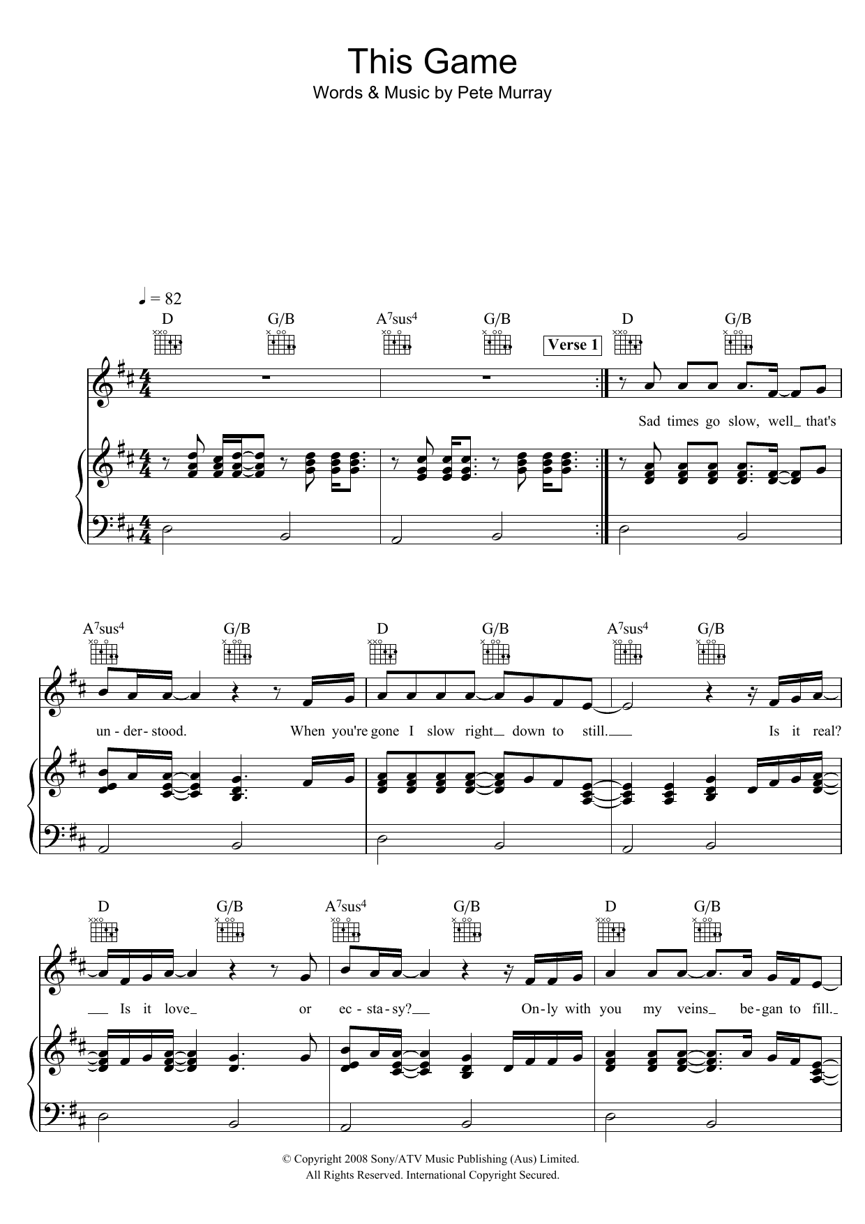 Pete Murray This Game Sheet Music Notes & Chords for Piano, Vocal & Guitar (Right-Hand Melody) - Download or Print PDF