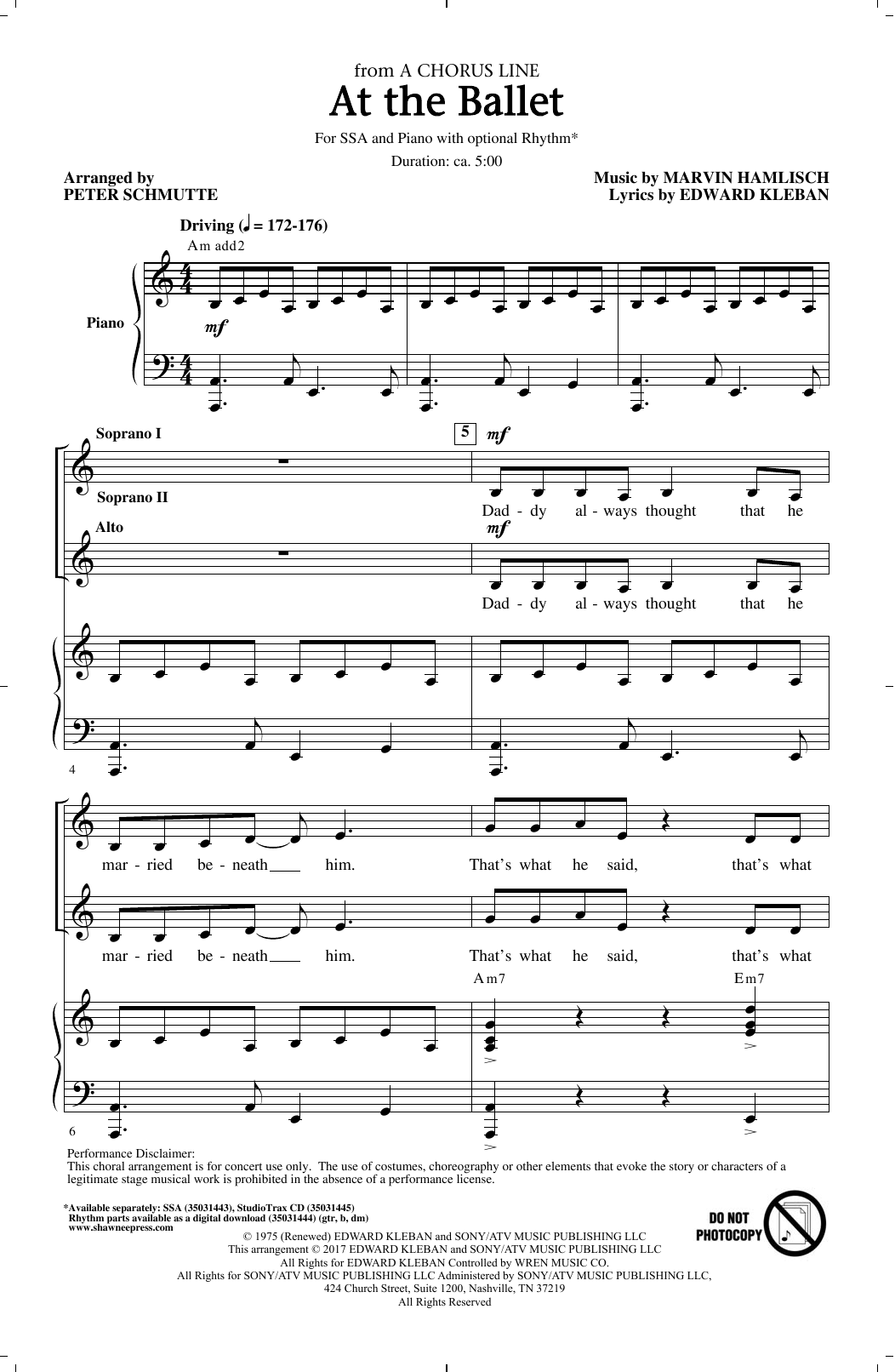 Pete Schmutte At The Ballet Sheet Music Notes & Chords for SSA - Download or Print PDF