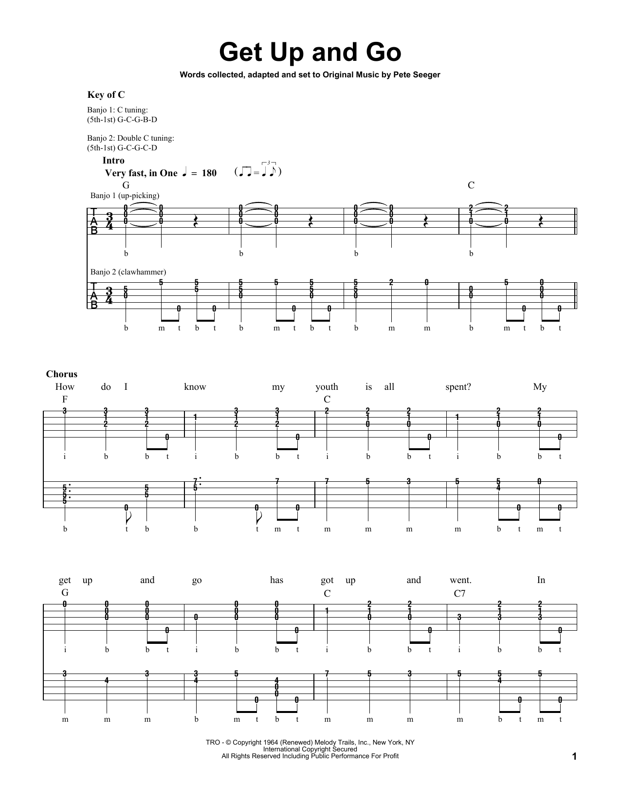 Pete Seeger Get Up And Go Sheet Music Notes & Chords for Banjo - Download or Print PDF