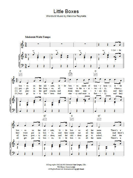 Pete Seeger Little Boxes Sheet Music Notes & Chords for Piano, Vocal & Guitar (Right-Hand Melody) - Download or Print PDF