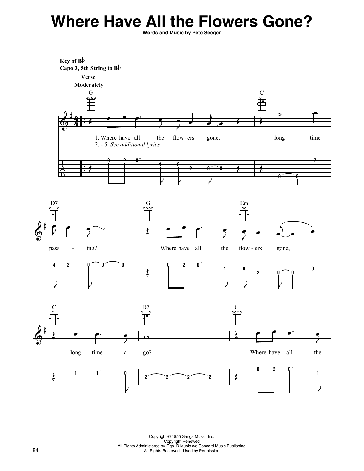 Pete Seeger Where Have All The Flowers Gone? (arr. Fred Sokolow) Sheet Music Notes & Chords for Banjo Tab - Download or Print PDF