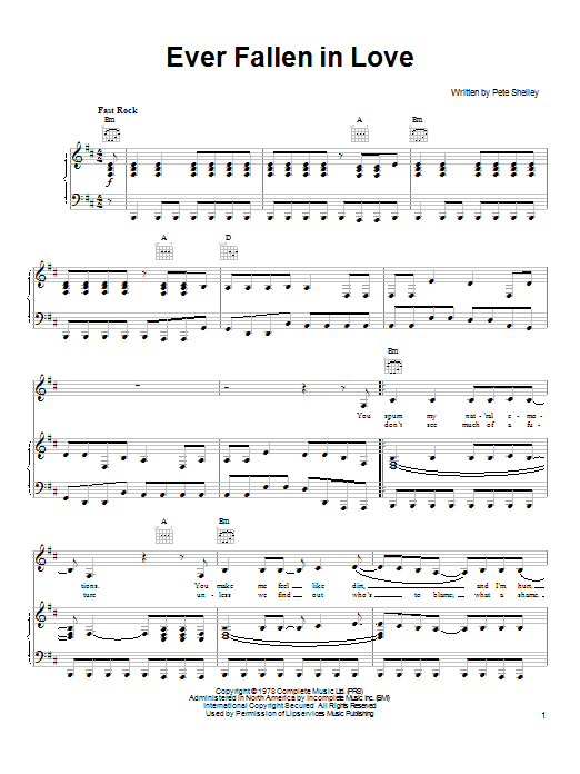 Pete Yorn Ever Fallen In Love Sheet Music Notes & Chords for Piano, Vocal & Guitar (Right-Hand Melody) - Download or Print PDF