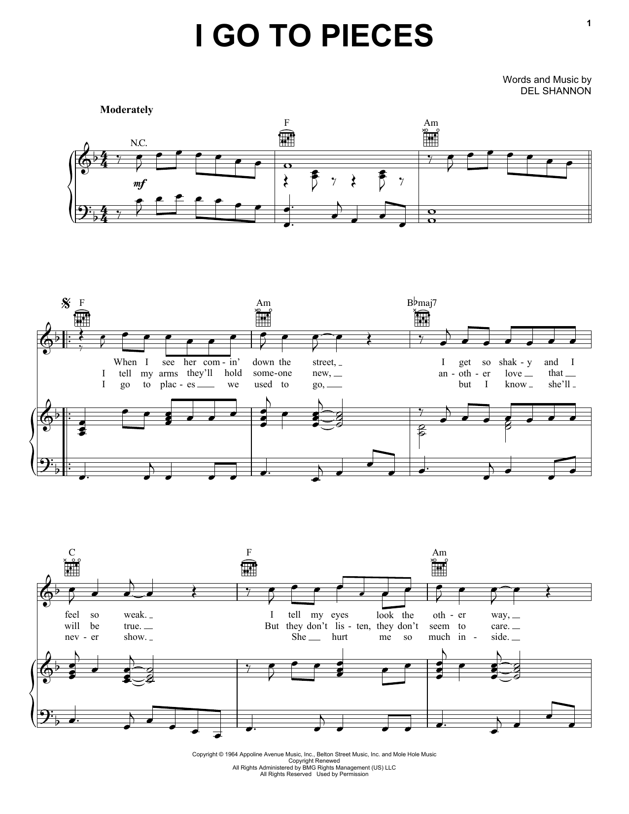 Peter & Gordon I Go To Pieces Sheet Music Notes & Chords for Piano, Vocal & Guitar (Right-Hand Melody) - Download or Print PDF