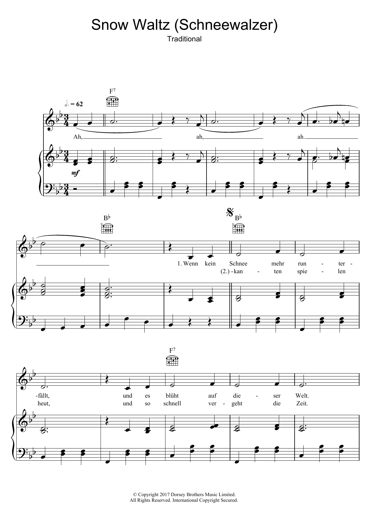 Peter Alexander Snow Waltz (Schneewalzer) Sheet Music Notes & Chords for Piano, Vocal & Guitar (Right-Hand Melody) - Download or Print PDF