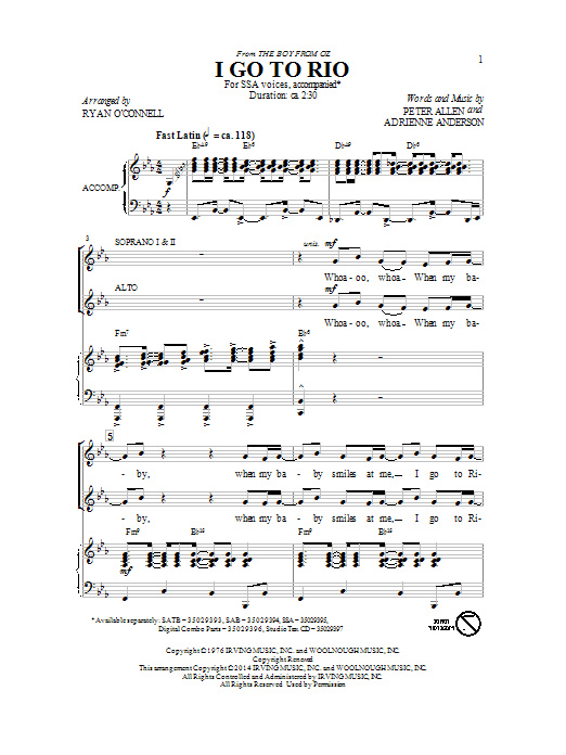 Ryan O'Connell I Go To Rio Sheet Music Notes & Chords for SSA - Download or Print PDF