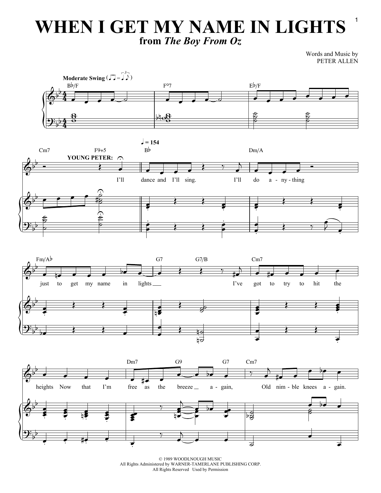 Peter Allen When I Get My Name In Lights Sheet Music Notes & Chords for Piano & Vocal - Download or Print PDF