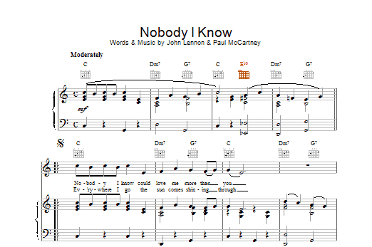 The Beatles Nobody I Know Sheet Music Notes & Chords for Piano, Vocal & Guitar (Right-Hand Melody) - Download or Print PDF