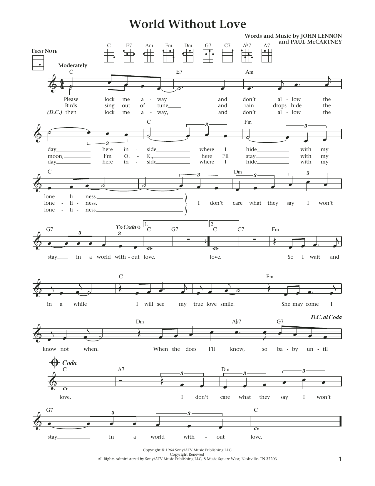 John Lennon World Without Love (from The Daily Ukulele) (arr. Liz and Jim Beloff) Sheet Music Notes & Chords for Ukulele - Download or Print PDF