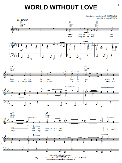 Peter & Gordon World Without Love Sheet Music Notes & Chords for Piano, Vocal & Guitar (Right-Hand Melody) - Download or Print PDF