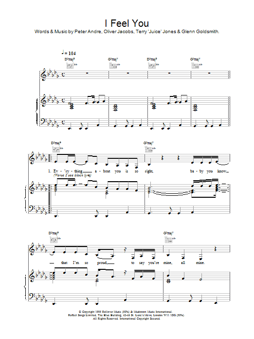 Peter Andre I Feel You Sheet Music Notes & Chords for Piano, Vocal & Guitar (Right-Hand Melody) - Download or Print PDF