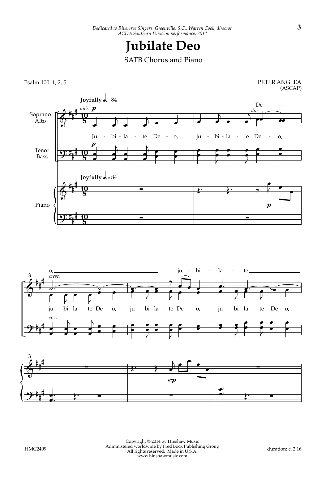 Peter Anglea Jubilate Deo Sheet Music Notes & Chords for SATB Choir - Download or Print PDF
