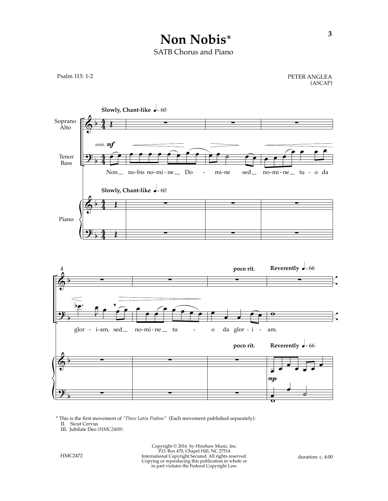 Peter Anglea Non Nobis Sheet Music Notes & Chords for SATB Choir - Download or Print PDF