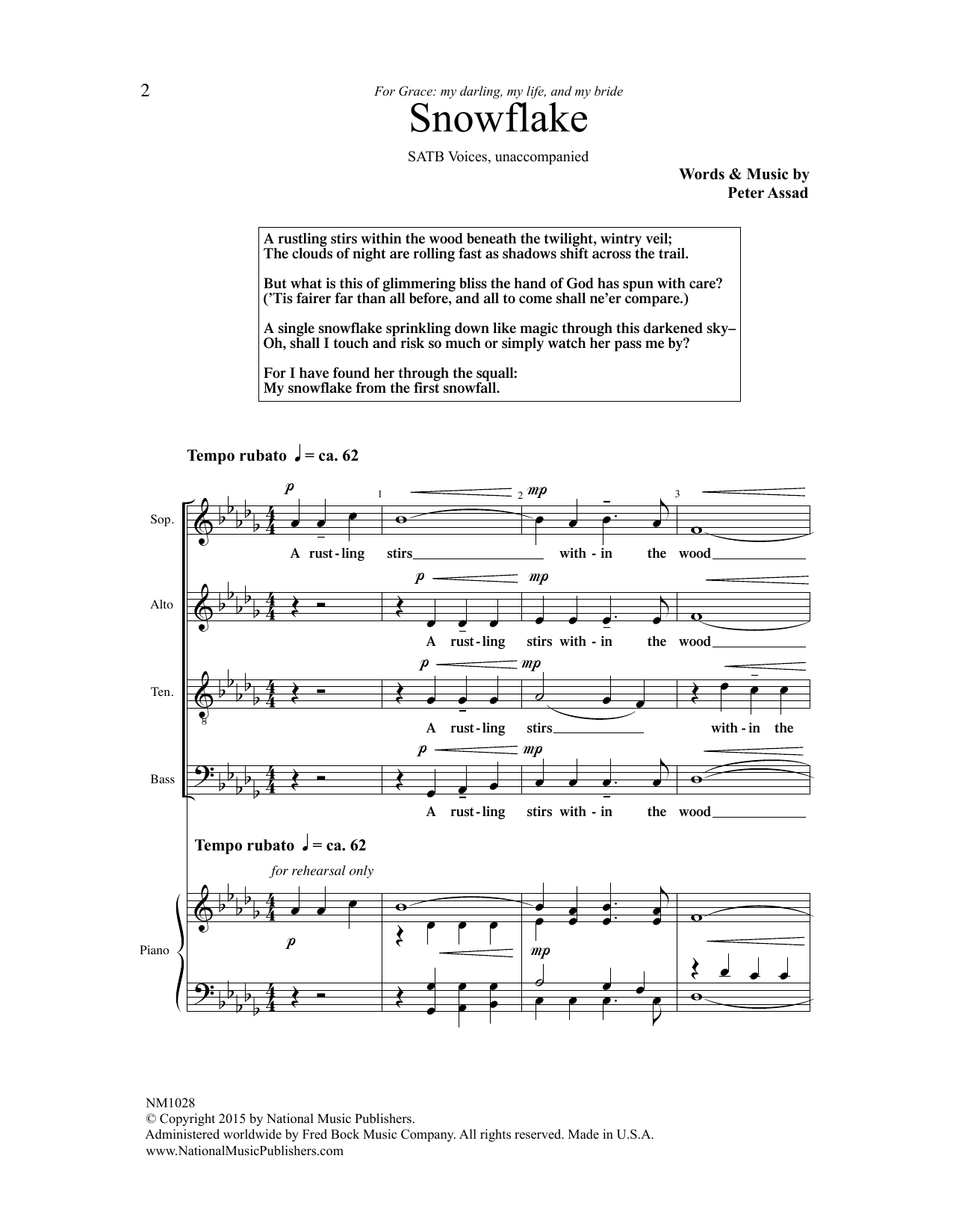Peter Assad Snowflake Sheet Music Notes & Chords for SATB Choir - Download or Print PDF