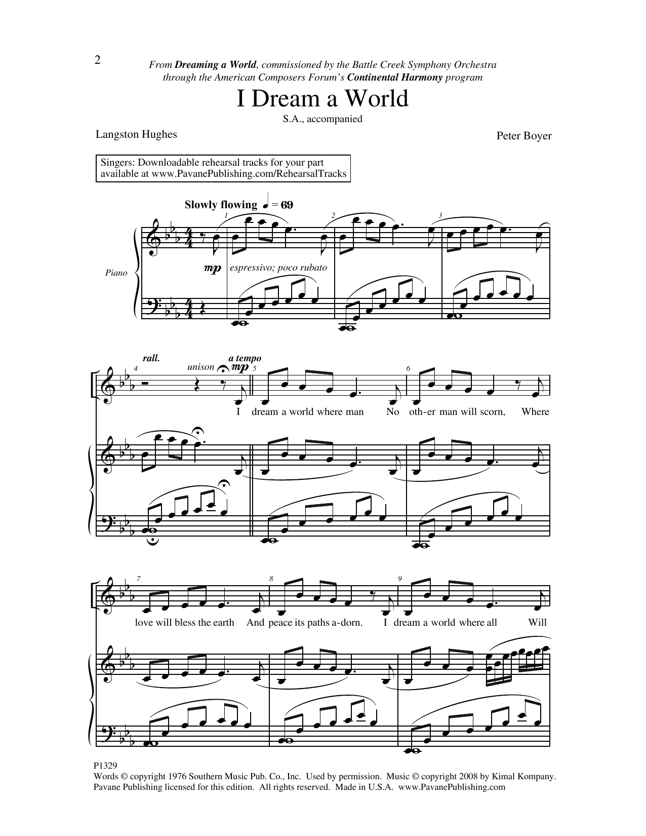 Peter Boyer I Dream A World Sheet Music Notes & Chords for 2-Part Choir - Download or Print PDF