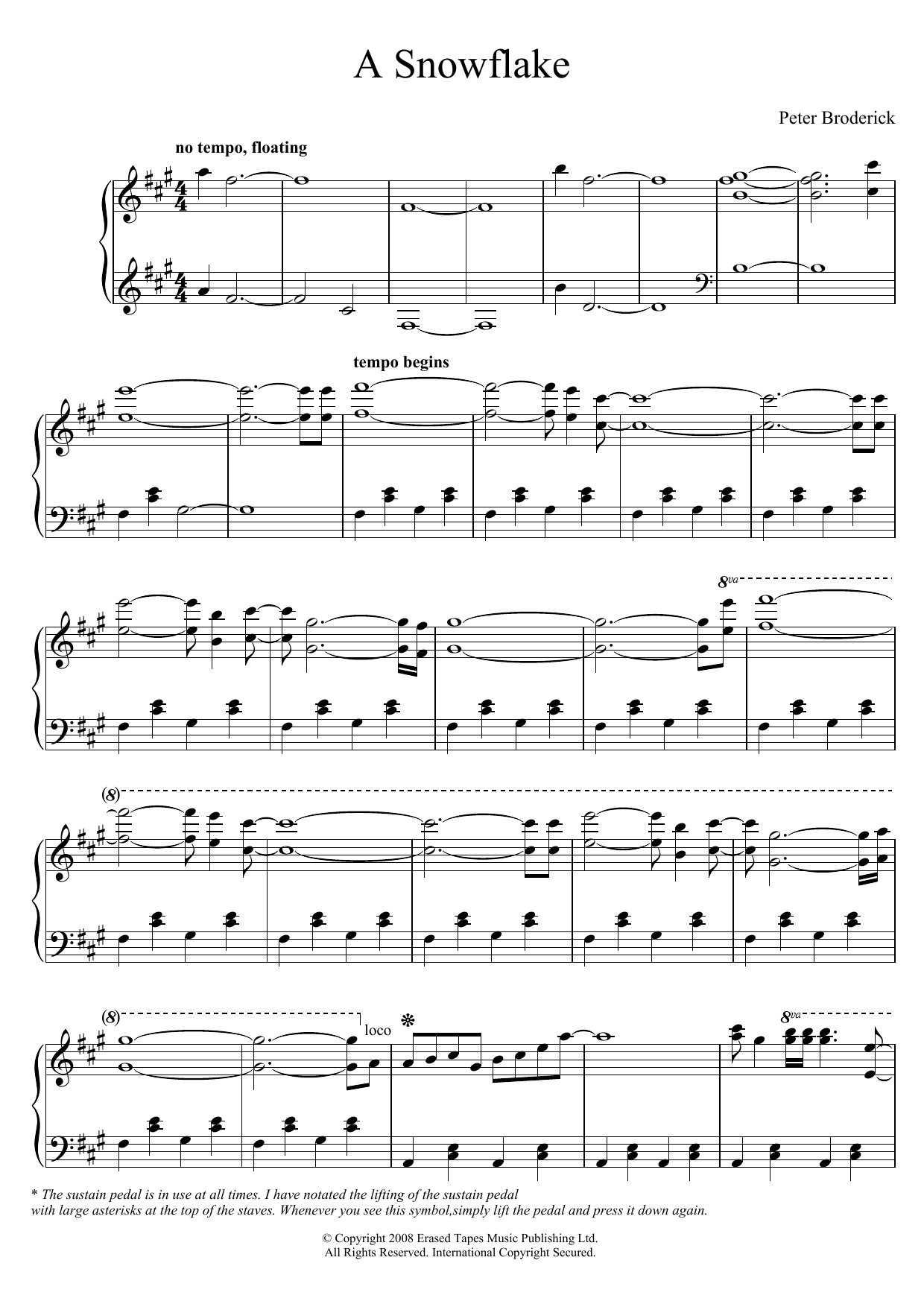 Peter Broderick A Snowflake Sheet Music Notes & Chords for Piano Solo - Download or Print PDF