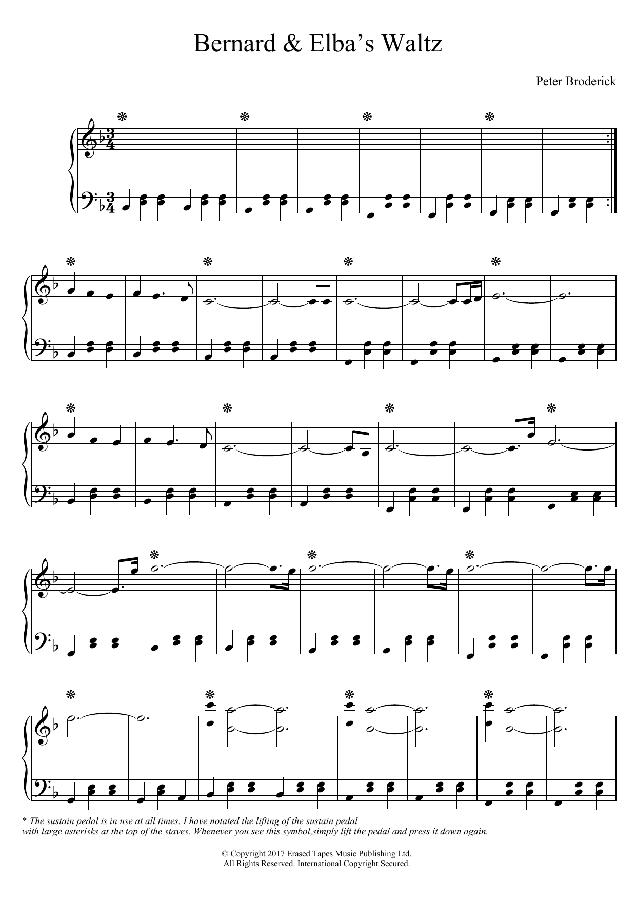 Peter Broderick Bernard and Elba's Waltz Sheet Music Notes & Chords for Piano Solo - Download or Print PDF