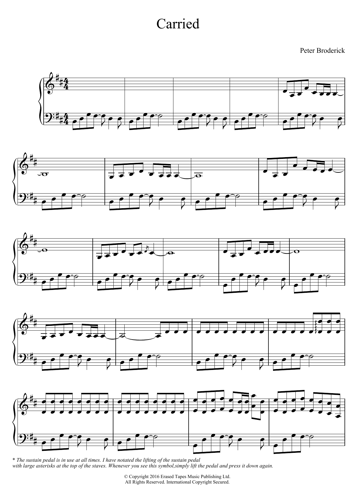 Peter Broderick Carried Sheet Music Notes & Chords for Piano Solo - Download or Print PDF
