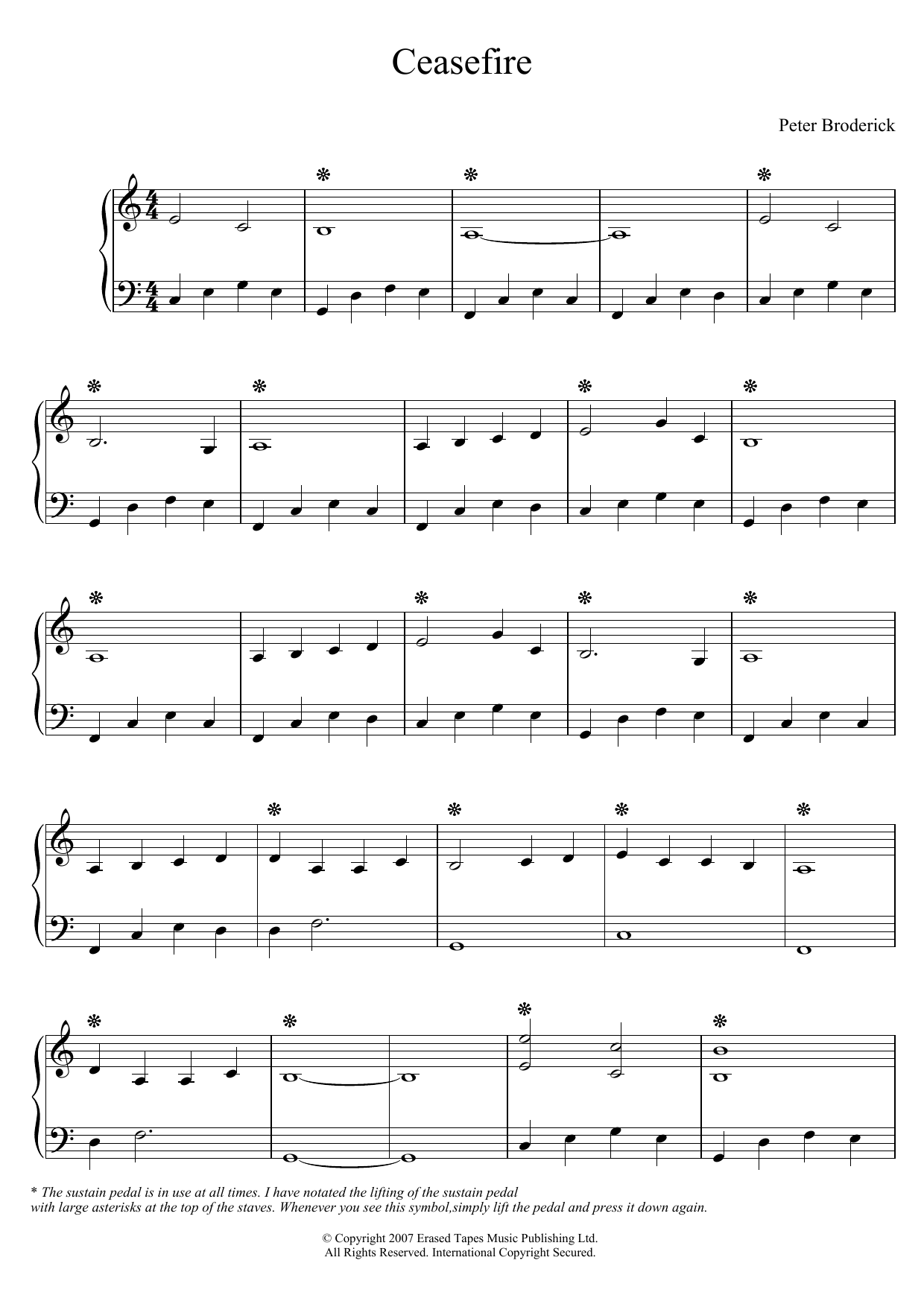 Peter Broderick Ceasefire Sheet Music Notes & Chords for Piano Solo - Download or Print PDF