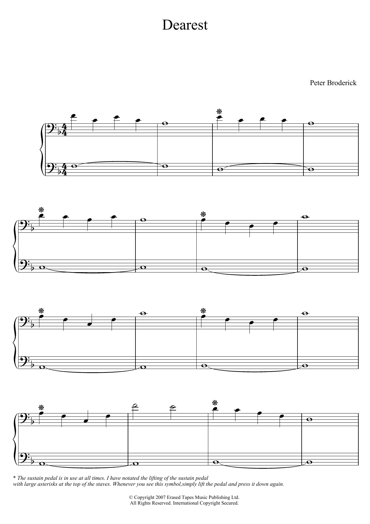 Peter Broderick Dearest Sheet Music Notes & Chords for Piano - Download or Print PDF
