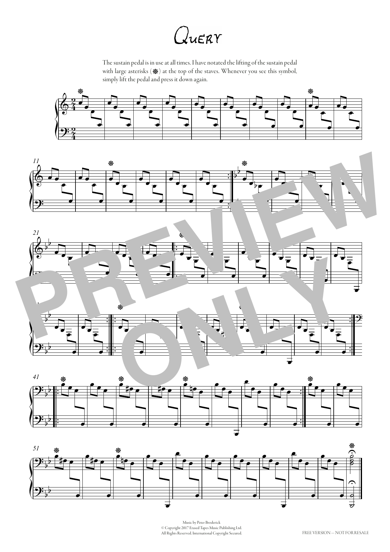 Peter Broderick Query Sheet Music Notes & Chords for Piano Solo - Download or Print PDF