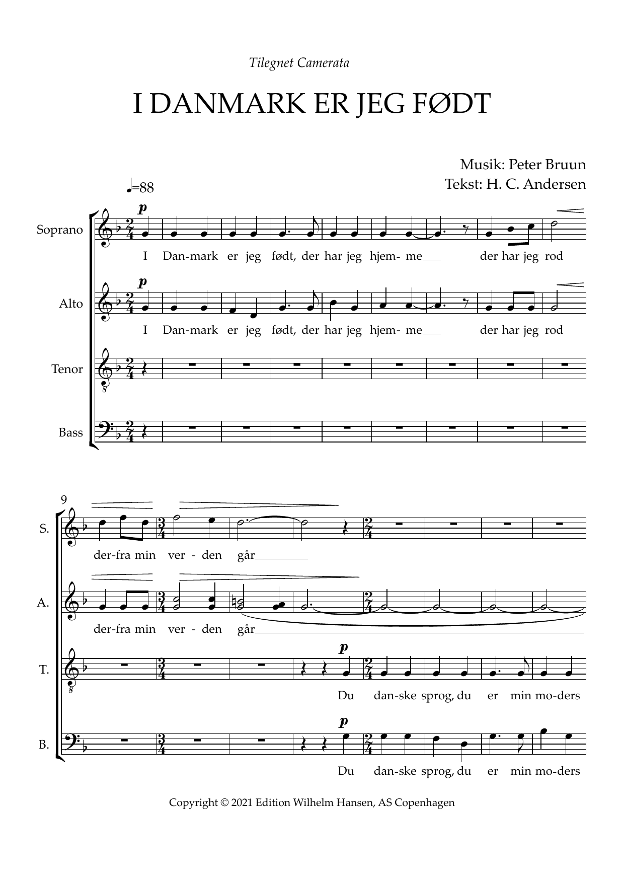 Peter Bruun I DANMARK ER JEG FØDT Sheet Music Notes & Chords for Choir - Download or Print PDF