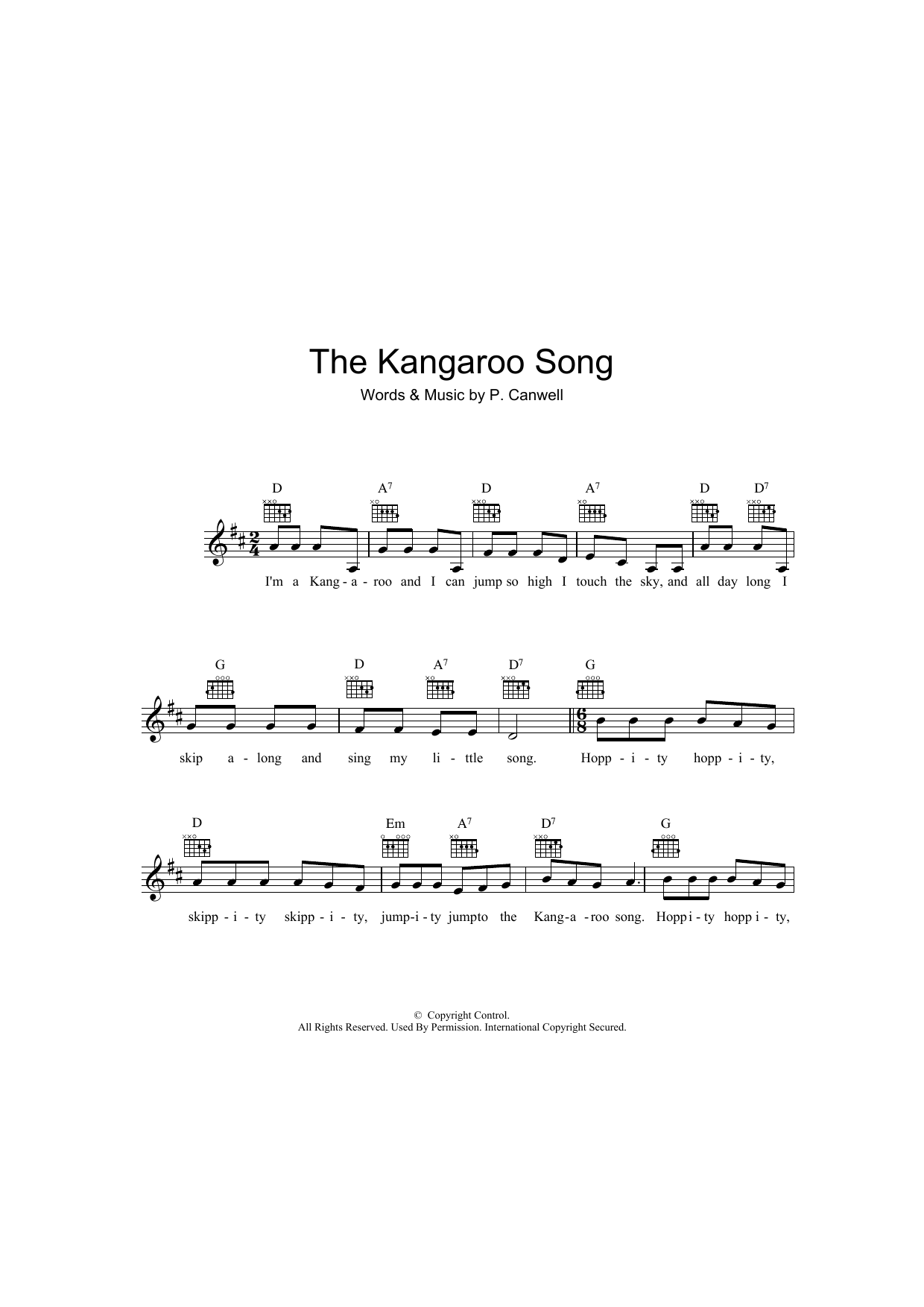Peter Canwell The Kangaroo Song Sheet Music Notes & Chords for Melody Line, Lyrics & Chords - Download or Print PDF