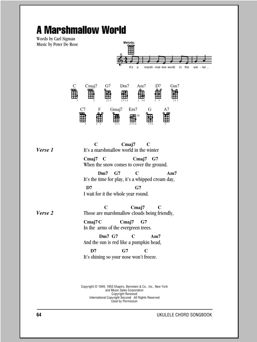 Peter De Rose A Marshmallow World Sheet Music Notes & Chords for Ukulele - Download or Print PDF