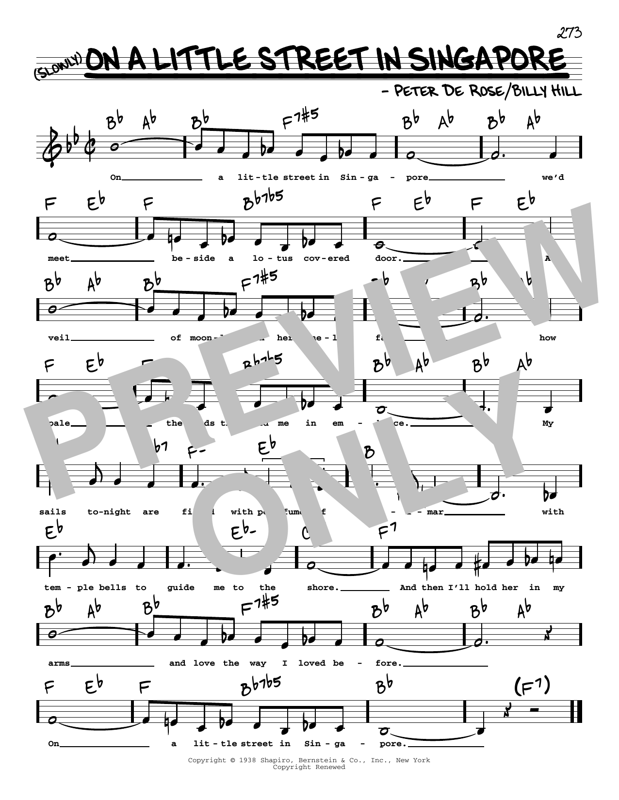 Peter De Rose On A Little Street In Singapore (Low Voice) Sheet Music Notes & Chords for Real Book – Melody, Lyrics & Chords - Download or Print PDF