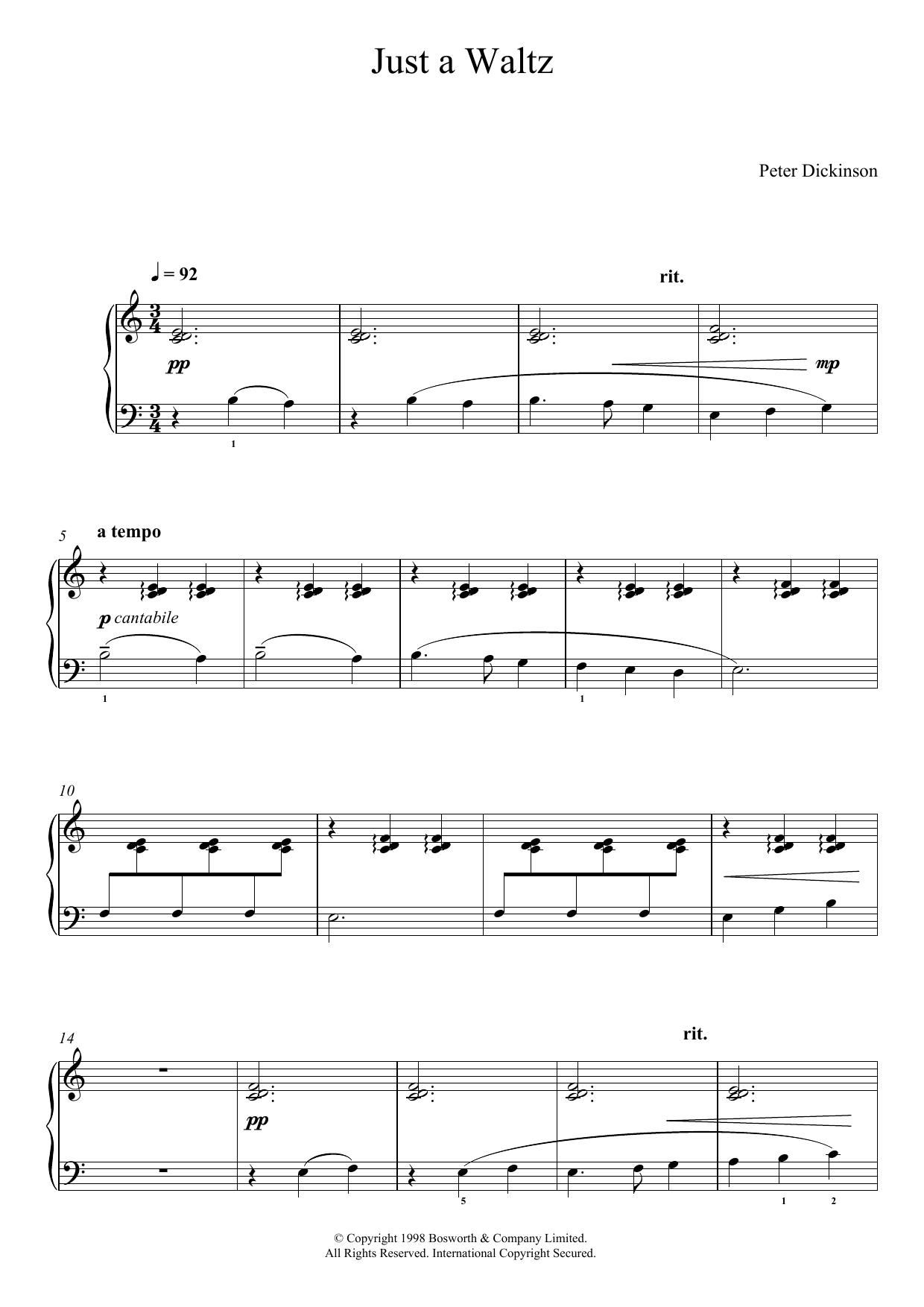 Peter Dickinson Just A Waltz (From 'Eight Very Easy Pieces For Piano') Sheet Music Notes & Chords for Easy Piano - Download or Print PDF