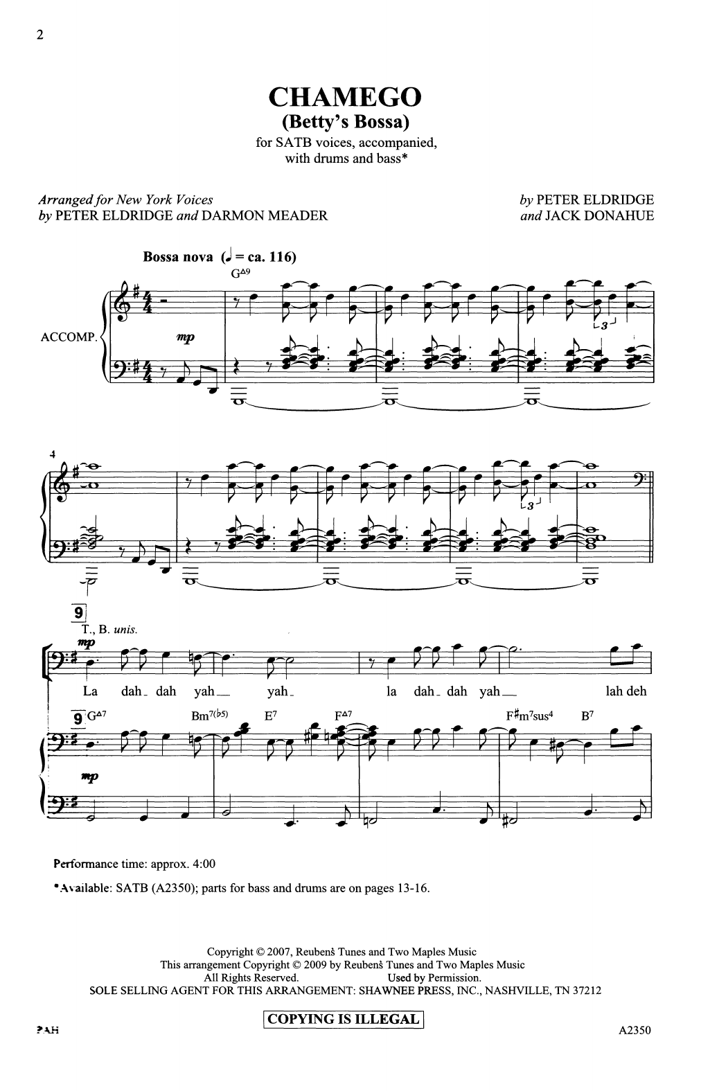 Peter Eldridge and Jack Donahue Chamego (Betty's Bossa) (arr. Darmon Meader and Peter Eldridge) Sheet Music Notes & Chords for SATB Choir - Download or Print PDF