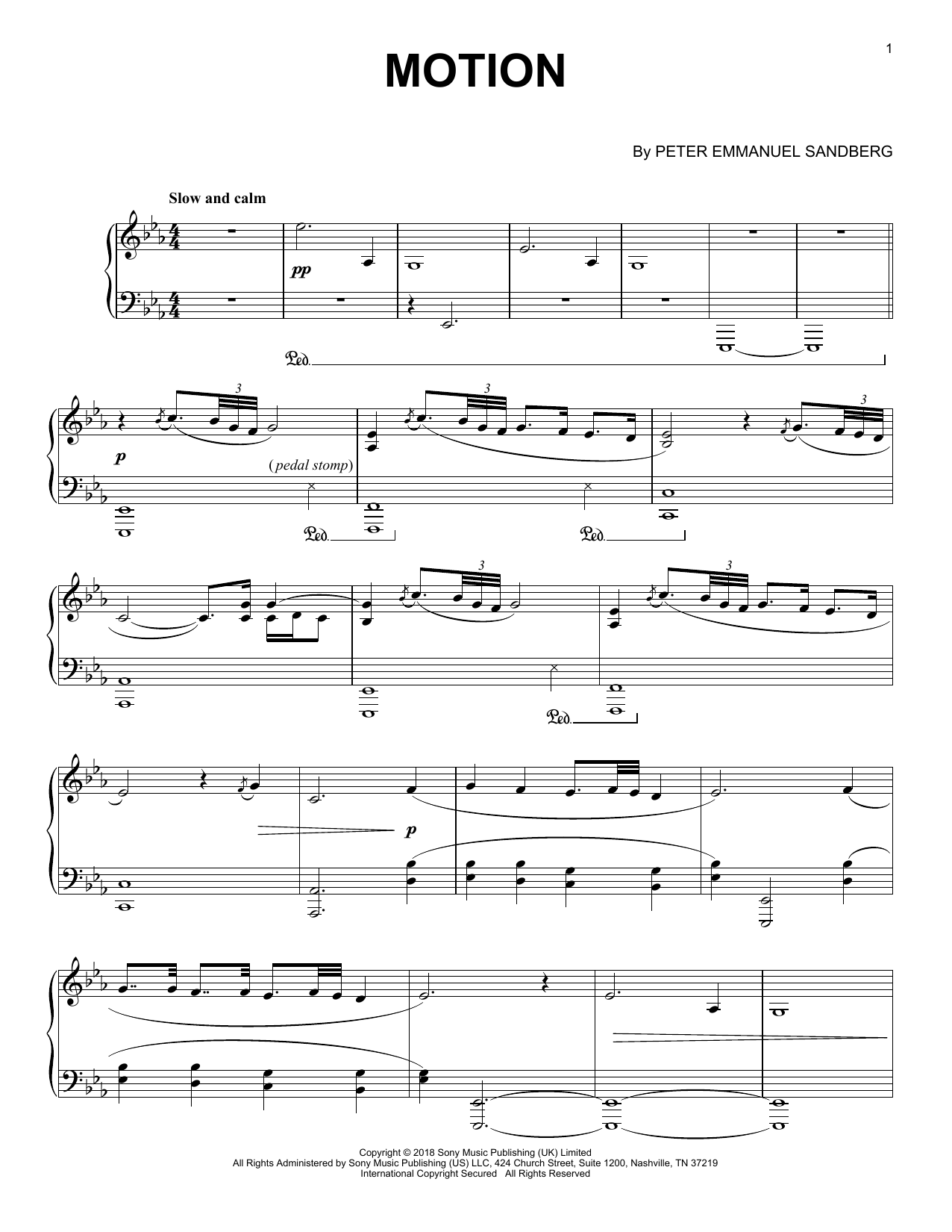 Peter Emmanuel Sandberg Motion Sheet Music Notes & Chords for Piano Solo - Download or Print PDF
