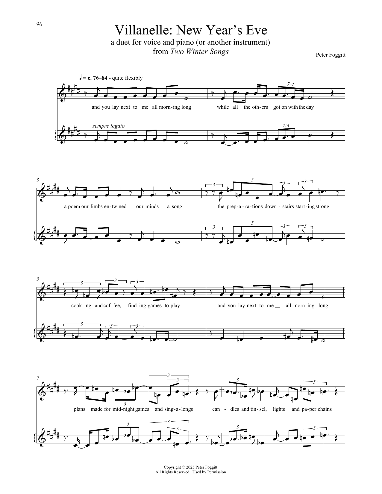 Peter Foggitt Villanelle: New Year's Eve Sheet Music Notes & Chords for Piano & Vocal - Download or Print PDF