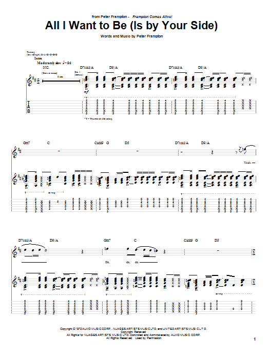 Peter Frampton All I Want To Be (Is By Your Side) Sheet Music Notes & Chords for Guitar Tab - Download or Print PDF