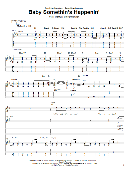 Peter Frampton Baby Somethin's Happenin' Sheet Music Notes & Chords for Guitar Tab - Download or Print PDF