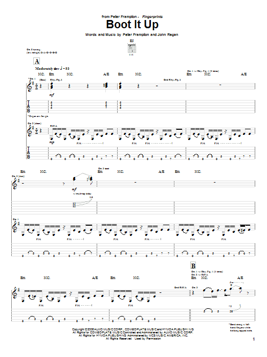 Peter Frampton Boot It Up Sheet Music Notes & Chords for Guitar Tab - Download or Print PDF