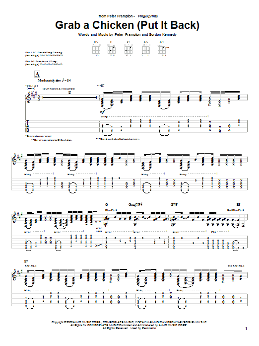Peter Frampton Grab A Chicken (Put It Back) Sheet Music Notes & Chords for Guitar Tab - Download or Print PDF