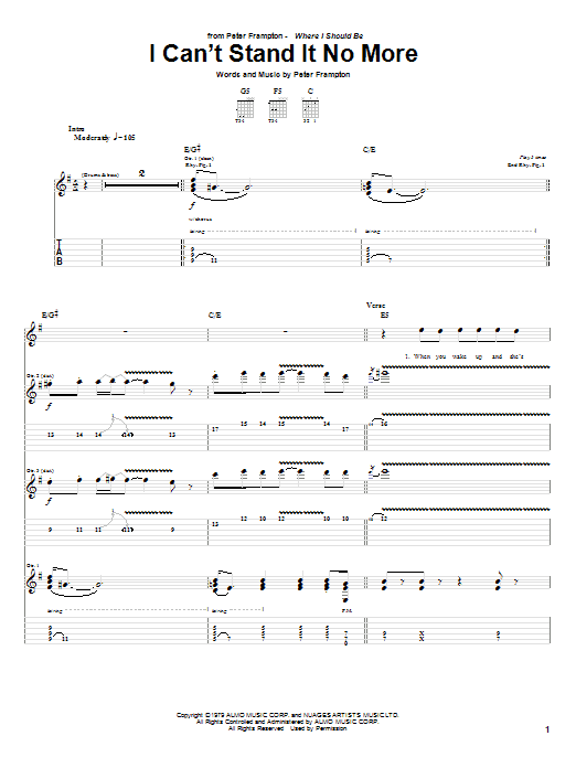 Peter Frampton I Can't Stand It No More Sheet Music Notes & Chords for Guitar Tab - Download or Print PDF