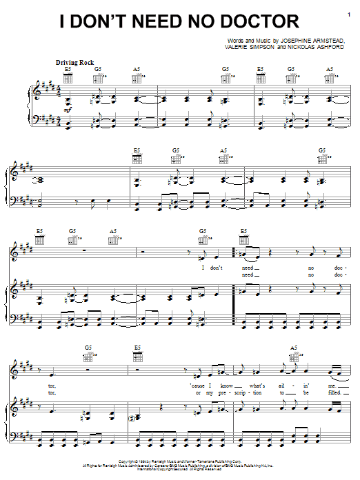 Peter Frampton I Don't Need No Doctor Sheet Music Notes & Chords for Piano, Vocal & Guitar (Right-Hand Melody) - Download or Print PDF