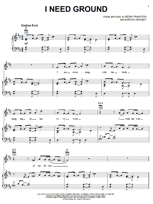 Peter Frampton I Need Ground Sheet Music Notes & Chords for Piano, Vocal & Guitar (Right-Hand Melody) - Download or Print PDF