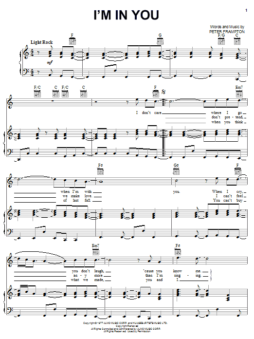 Peter Frampton I'm In You Sheet Music Notes & Chords for Melody Line, Lyrics & Chords - Download or Print PDF