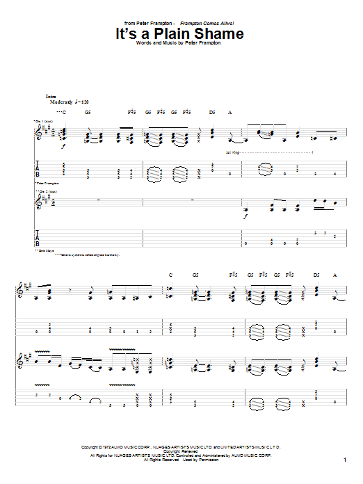 Peter Frampton It's A Plain Shame Sheet Music Notes & Chords for Guitar Tab - Download or Print PDF