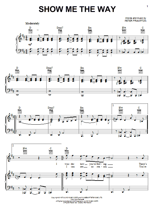 Peter Frampton Show Me The Way Sheet Music Notes & Chords for Melody Line, Lyrics & Chords - Download or Print PDF