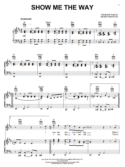 Peter Frampton Show Me The Way sheet music notes and chords. Download Printable PDF.