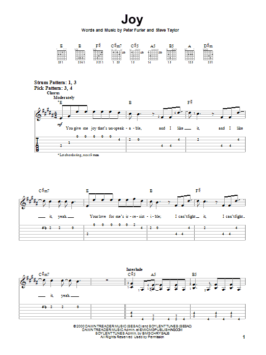 Peter Furler Joy Sheet Music Notes & Chords for Piano, Vocal & Guitar (Right-Hand Melody) - Download or Print PDF
