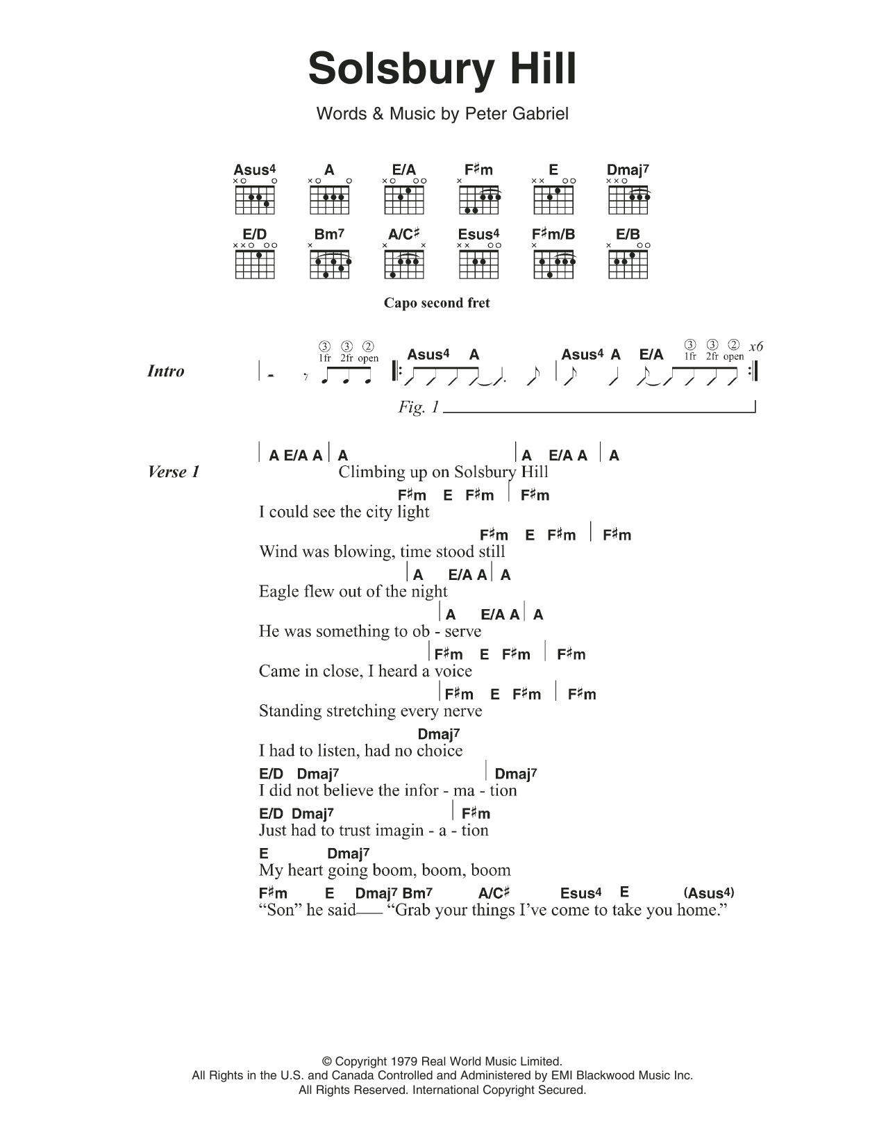 Peter Gabriel Solsbury Hill Sheet Music Notes & Chords for Guitar Lead Sheet - Download or Print PDF