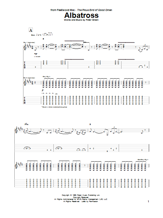 Peter Green Albatross Sheet Music Notes & Chords for Guitar Tab - Download or Print PDF