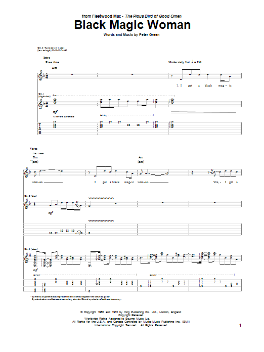 Peter Green Black Magic Woman Sheet Music Notes & Chords for Guitar Tab - Download or Print PDF