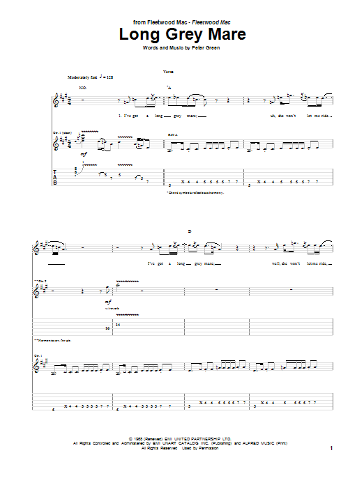 Peter Green Long Grey Mare Sheet Music Notes & Chords for Guitar Tab - Download or Print PDF