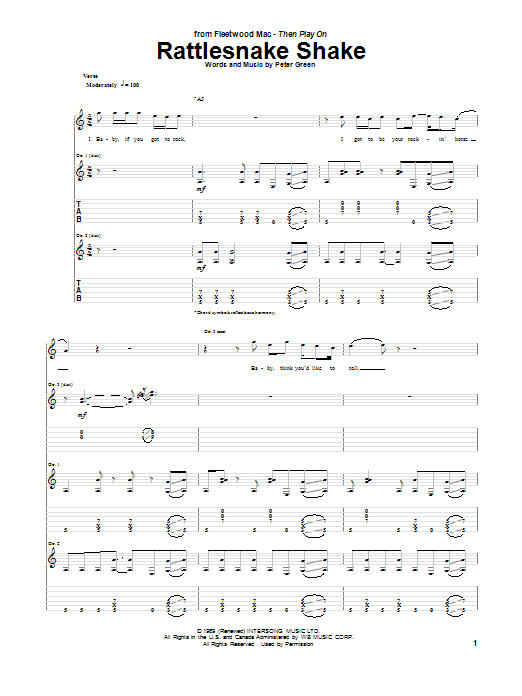 Peter Green Rattlesnake Shake Sheet Music Notes & Chords for Guitar Tab - Download or Print PDF